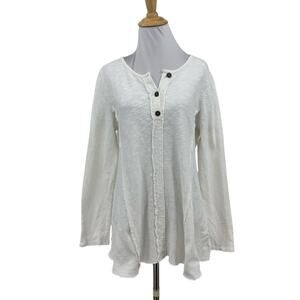 Chalet Et Ceci Shirt Womens S Small White Henley Long Sleeve Pullover Cotton